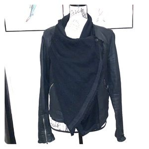 Free People Black Jean Jacket with Sweater Drapery
